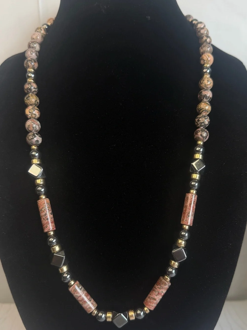 Leopard Skin Jasper with Hematite and Gold Plated Accents